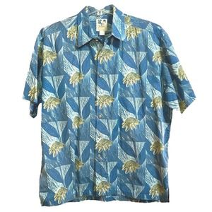 Vintage John Severson Hawaiian Shirt Size XL Short Sleeve Blue Yellow Flowers